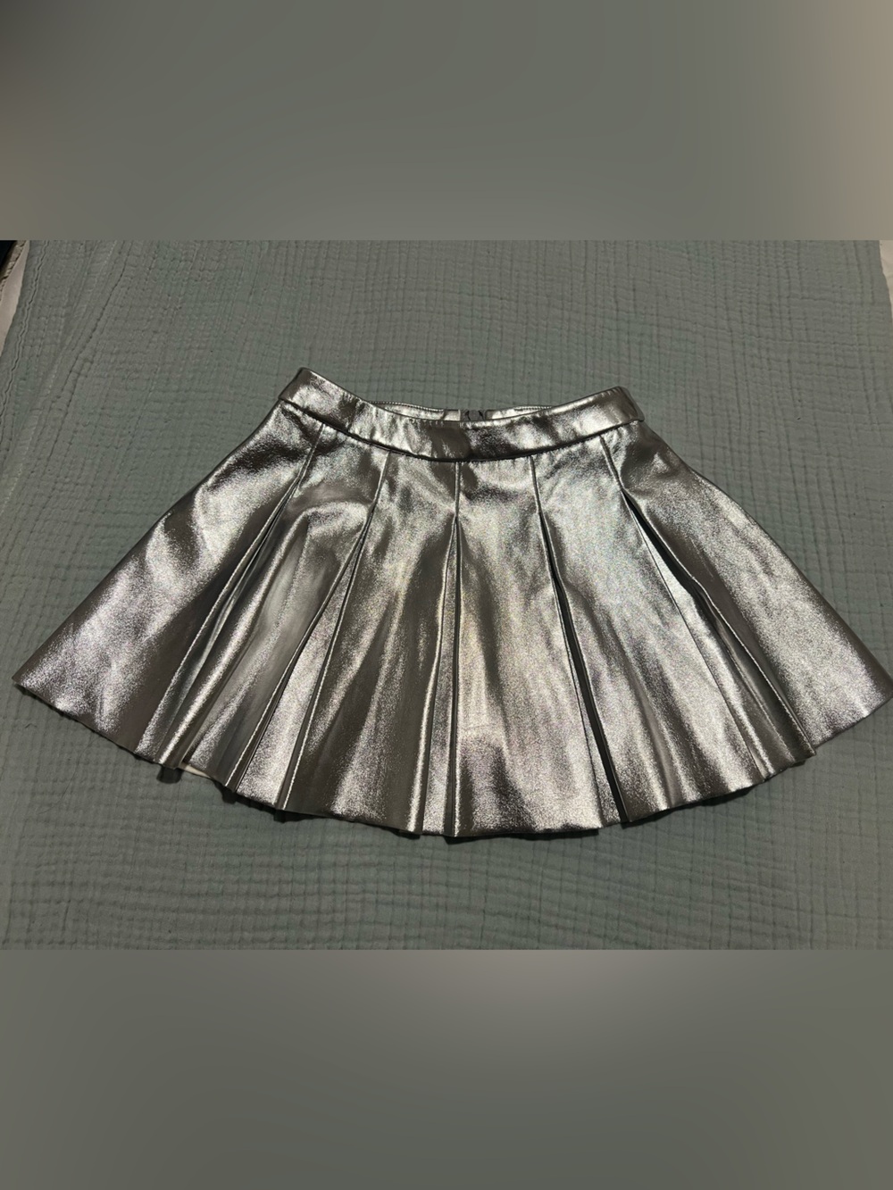 Crewcuts Girls Faux Leather Metallic Silver Pleated Skirt
